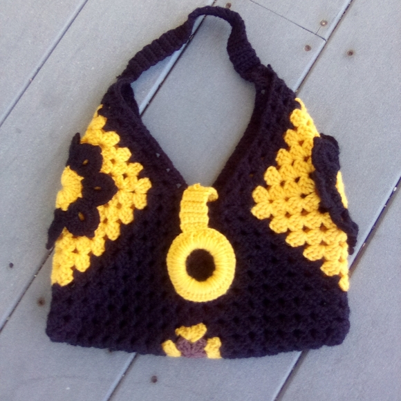 HANDMADE Handbags - Chic Black and Yellow Crochet Shoulder Bag